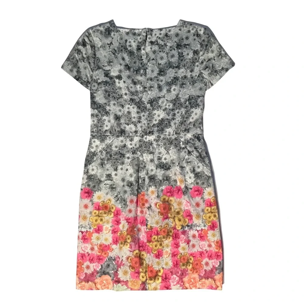 Talbots Petites Floral Dress Short Sleeve‎ Knee Length Pink Yellow Gray Size 8P